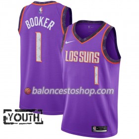 Camiseta Niños NBA Phoenix Suns Devin Booker 1 2018-19 Nike City Edition Violeta Swingman